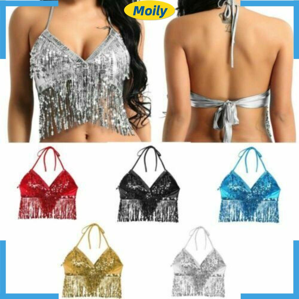 MOILYVN Áo Lót Múa Bụng Phối Tua Rua Quyến Rũ Thời Trang