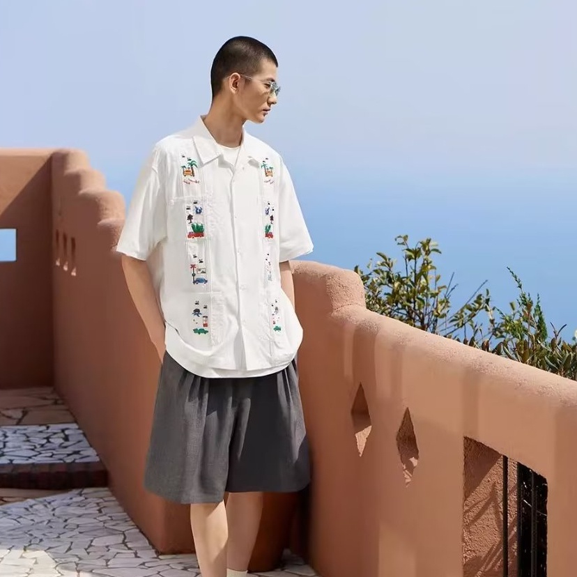 Áo Sơ Mi Tay Ngắn Thêu Họa Tiết Phong Cách Retro Hawaii Cho Nam Nữ