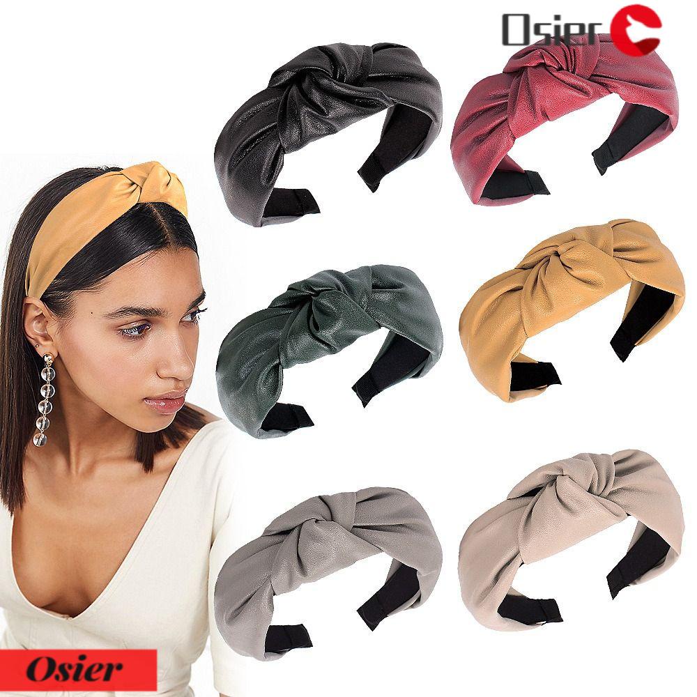 OSIER1 Băng Đô Cài Tóc Bằng Da PU Màu Trơn Thắt Nút Dễ Thương Cho Bạn Gái