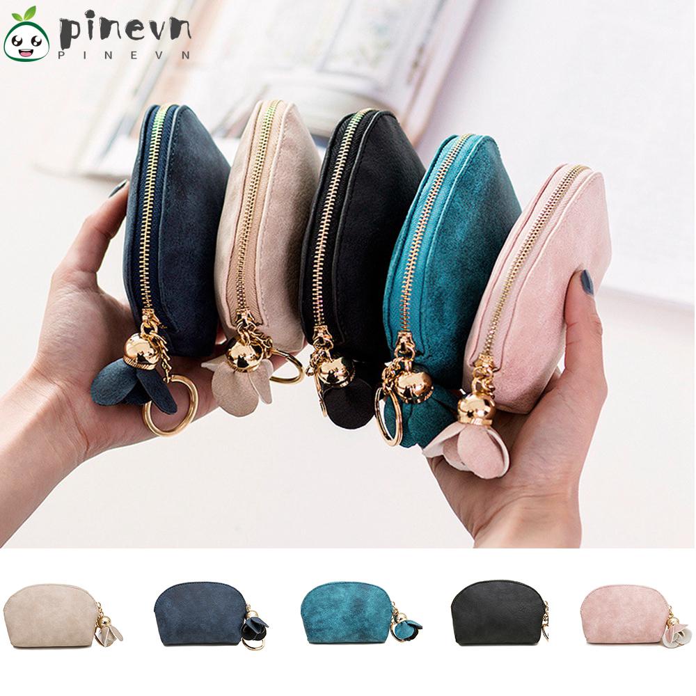 PINEVN Ví Da PU Mini Hoạ Tiết Hoa Có Khoá Kéo Giá Đỡ