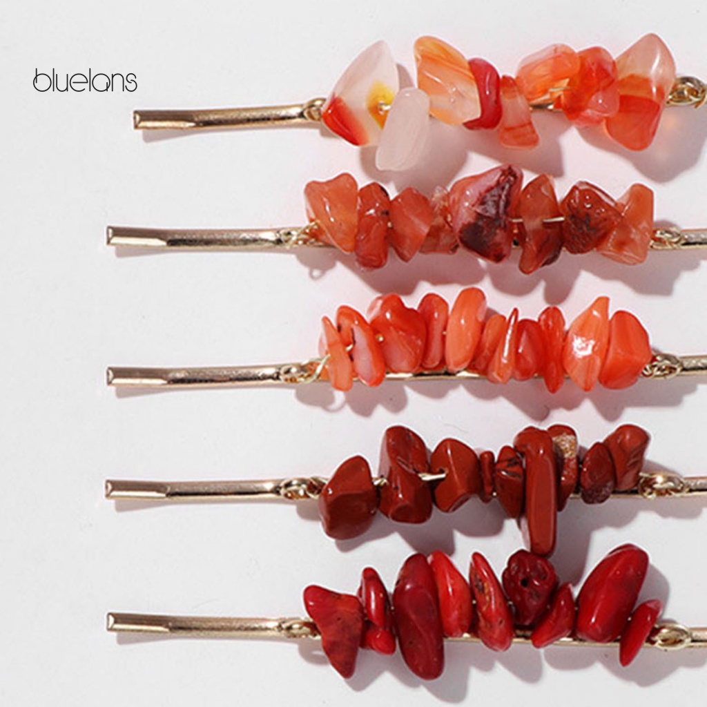 Set 5 Kẹp Tóc Kim Loại Đính Đá Tự Nhiên Đơn Giản Thanh Lịch Dành Cho Nữ