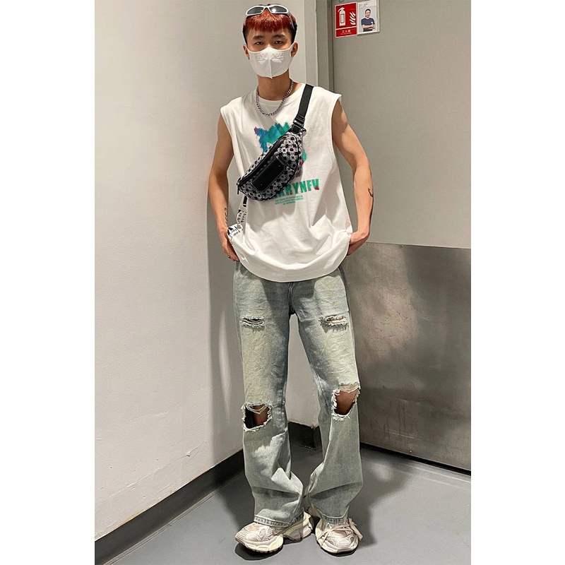 Áo Thun Cotton Không Tay In Hoạt Hình Phong Cách Âu Mỹ Dành Cho Nam Nữ