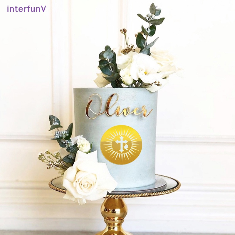 1 Cây Cắm Trang Trí Bánh Kem Hình Chữ Thập Bằng Acrylic Tráng Gương Màu Vàng Sang Trọng