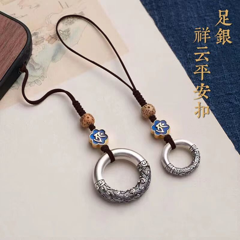 Móc Khóa Dây Xích Điện Thoại Bằng Bạc Sterling Họa Tiết Cung Hoàng Đạo Phật Phong Cách Trung Hoa Dành Cho Nam Nữ