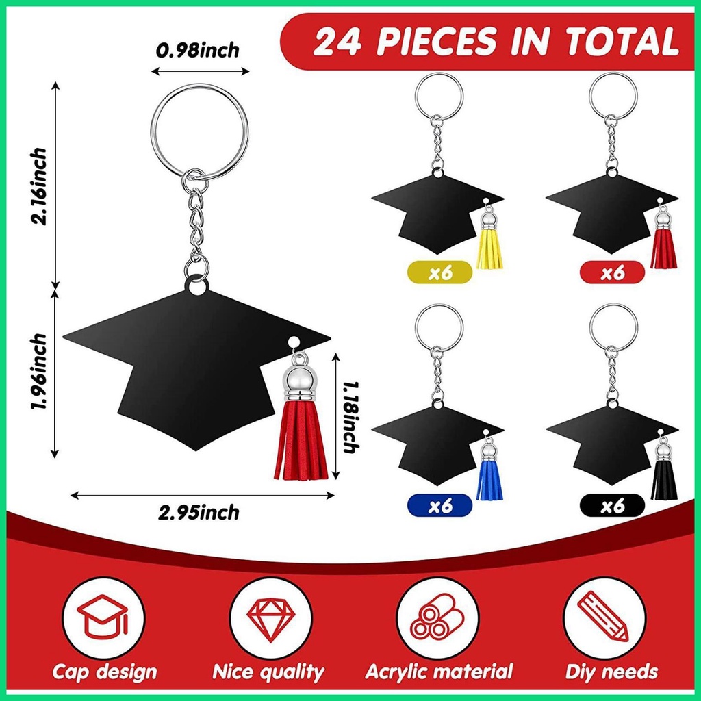 Set 24 Móc Khóa Acrylic Hình Nón Tốt Nghiệp Phối Tua Rua Cho Nam jiwvn