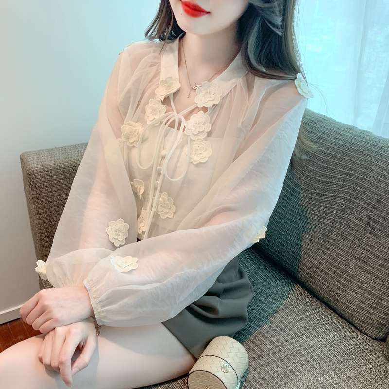 Hàng Có Sẵn Áo Khoác Cardigan Ba Chiều Màu Trơn Khối Lượng Nhẹ Trang Trí Cánh Hoa Ba Chiều Phong Cách Mới Mùa Hè