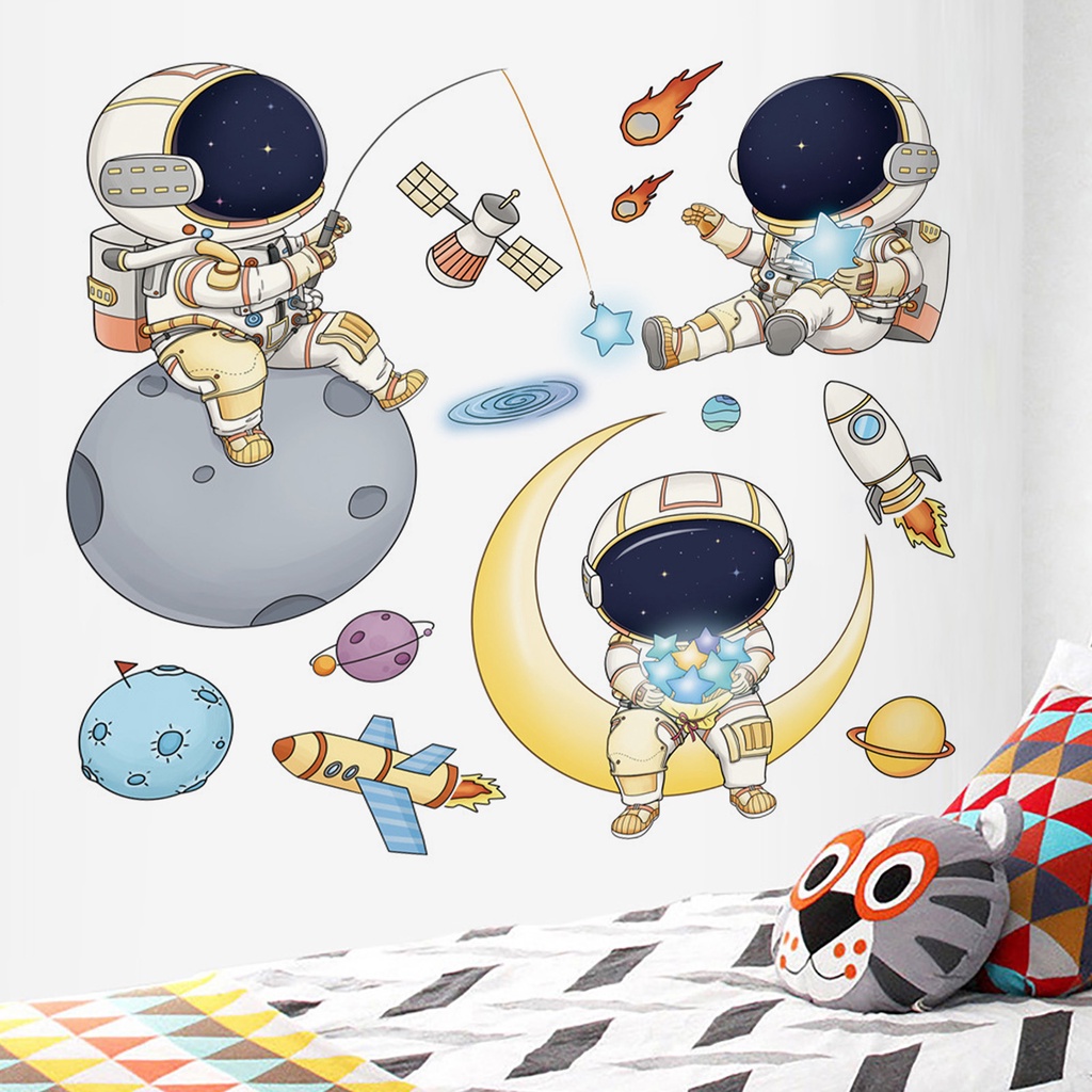 Set 2 Miếng Dán PVC Chống Thấm Nước Họa Tiết Hành Tinh Hoạt Hình Dễ Thương Trang Trí Nhà Cửa