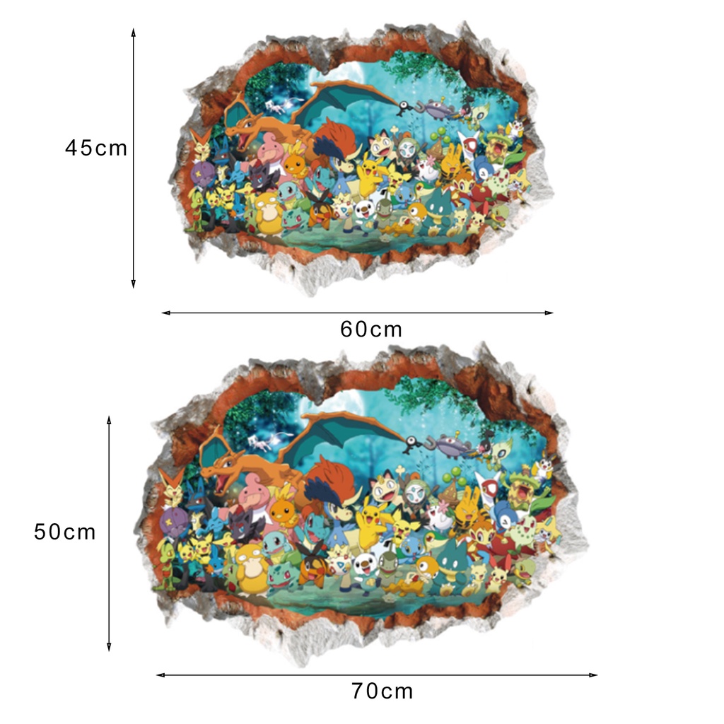 Miếng Dán Tường Bằng PVC Họa Tiết Hoạt Hình 3D Cỡ Lớn Chống Thấm Nước Có Thể Tháo Rời Trang Trí Nhà Cửa
