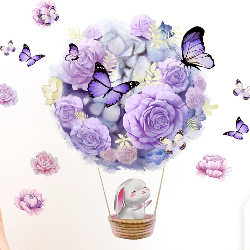 Đề Can Vinyl Dán Tường In Hình Thỏ Và Hoa Dễ Lắp Đặt Chống Nước Trang Trí Phòng Bé Gái