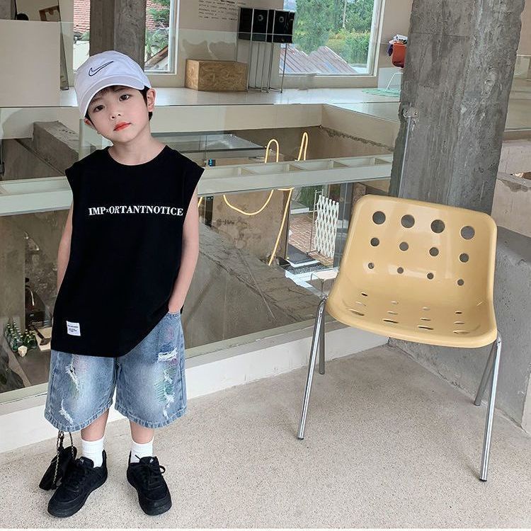 Áo Thun Cotton Sát Nách Dáng Rộng Thoải Mái Phong Cách Hàn Quốc Thời Trang Mùa Hè Cho Bé Trai