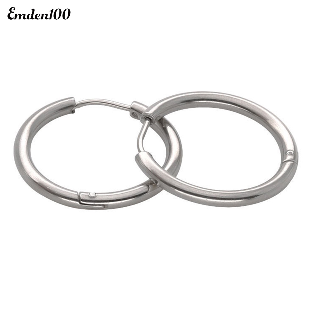 1 Đôi Khuyên Tai Tròn Bằng Thép Không Gỉ Thời Trang