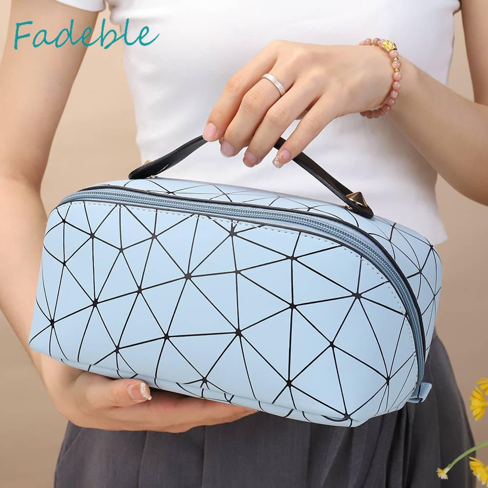Túi Da PU Đựng Mỹ Phẩm Đa Năng Họa Tiết Lưới Hình Thoi
