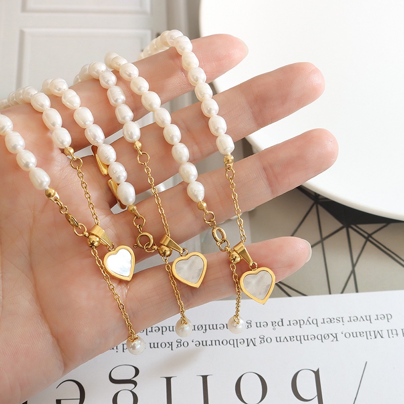 Vòng cổ Mặt Hình Vỏ Sò / Trái Tim Đính Ngọc Trai Sang Trọng Thời Trang Pháp