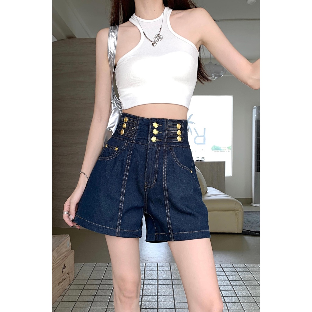 Quần Short Denim Nữ Cạp Cao Mùa Hè Mới