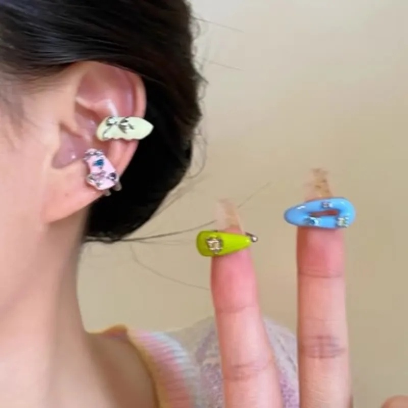 Bông Tai Dạng Kẹp Hình Nơ Màu Bóng Ngọt Ngào Sang Trọng Thời Trang Cho Nữ / Y2K
