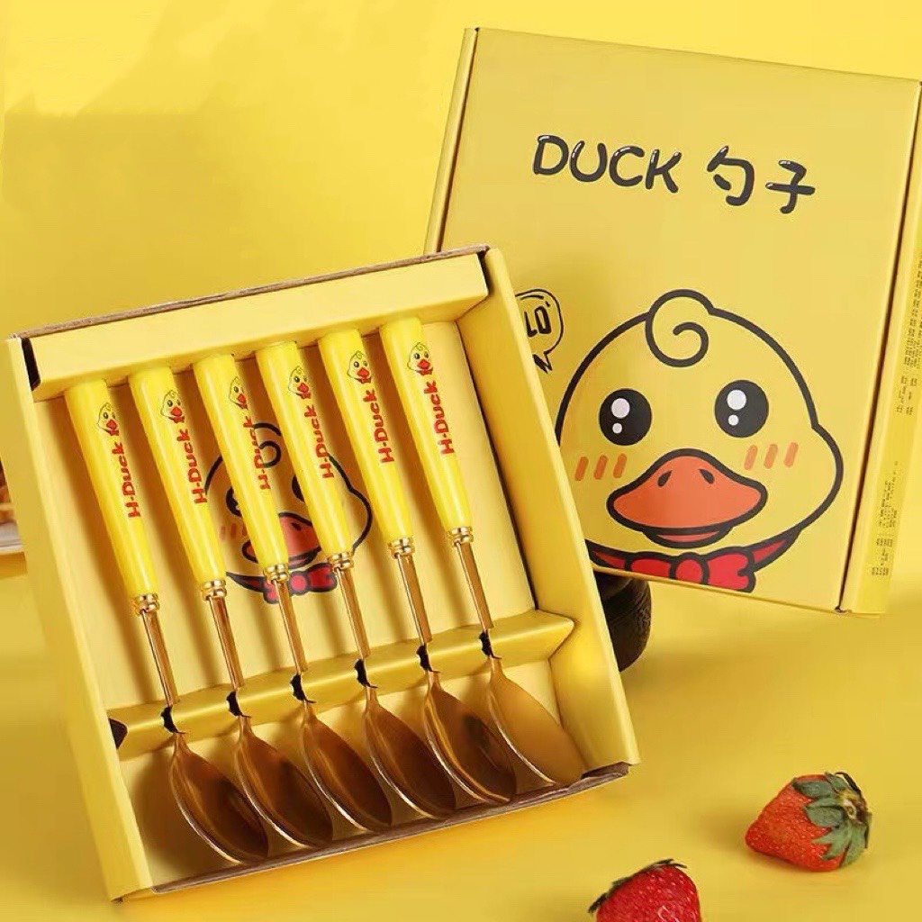 Hộp 6 muỗng inox hình vịt vàng dễ thương Duck