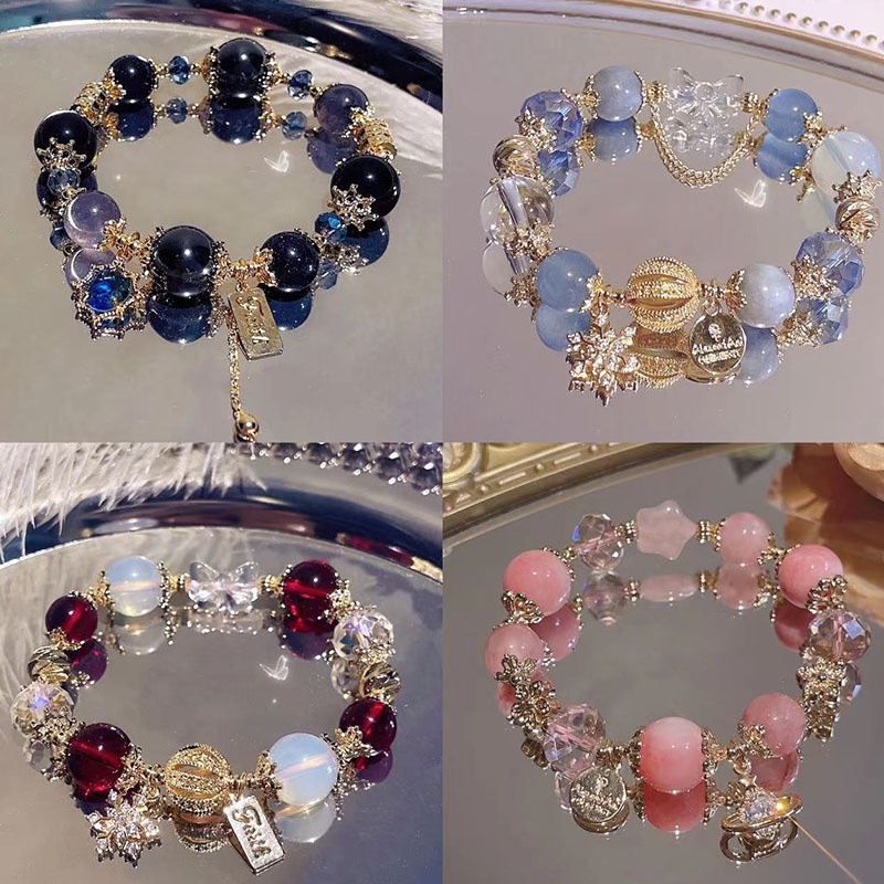 Vòng Đeo Tay Mặt Hoa Tuyết Đính Đá Opal Màu Trắng / Đỏ Phong Cách Giáng Sinh Cho Nữ