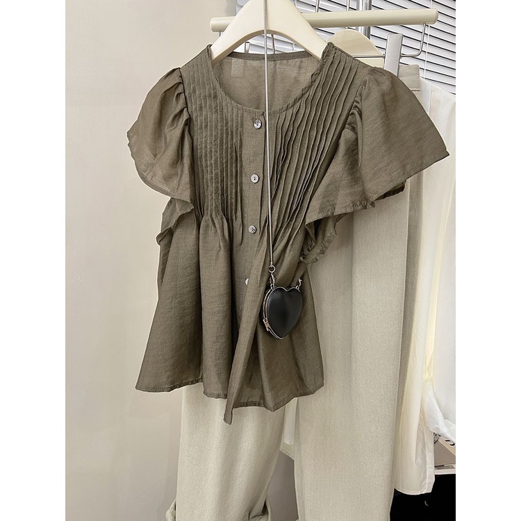 Áo Sơ Mi Chiffon Tay Phồng Xếp Ly Dáng Rộng Phong Cách Pháp Thời Trang Mùa Hè Mới Cho Nữ