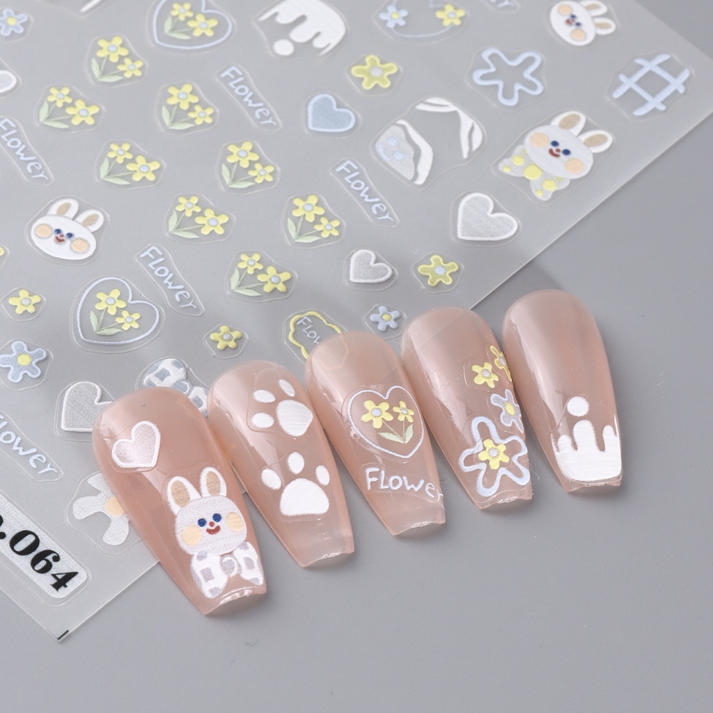 Miếng Dán Trang Trí Móng Tay Họa Tiết Hoạt Hình Gấu / Mèo Graffiti Dễ Thương Cho Bé