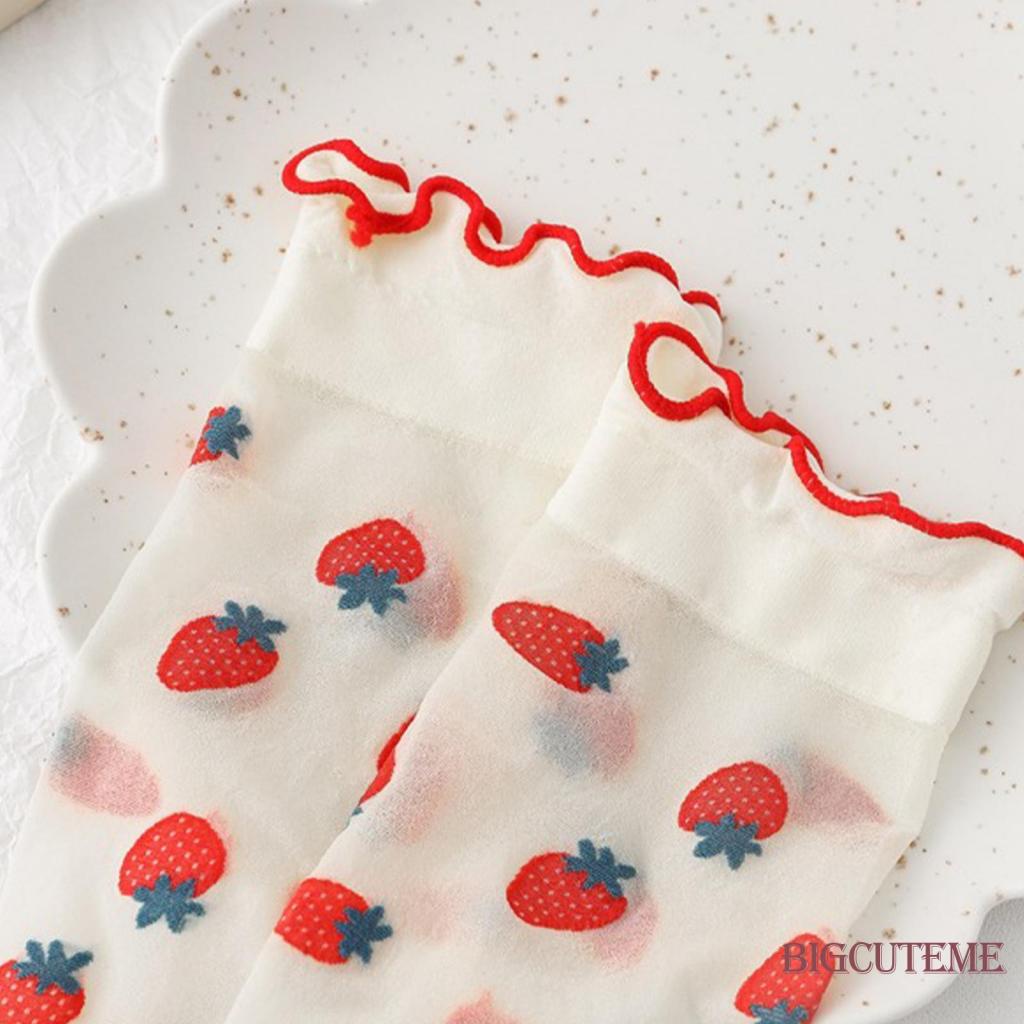 Vớ Lưới Dài Tới Mắt Cá Chân In Họa Tiết Dâu Tây Thoáng Khí Phong Cách Lolita Mặc Hàng Ngày Cho Nữ