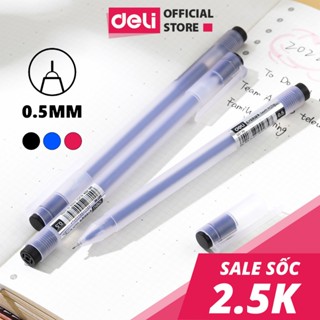 Bút Mực Gel Bi Nước Thân Mờ Trong Suốt Văn Phòng 5 Màu Đen Xanh Đỏ Xanh Lá Tím Deli Ngòi 0.5mm Dành Cho Học Sinh
