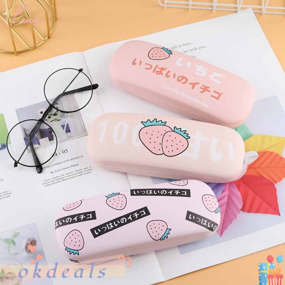 OKDEALS Hộp Đựng Mắt Kính Dạng Nén Bằng PU Họa Tiết Dâu Tây Dễ Mang Theo