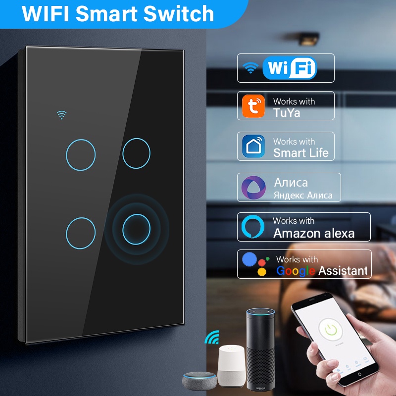 Công TắC ChạM WiFi Thông Minh 1 / 2 / 3 / 4 Cho APP Alexa Google KèM P