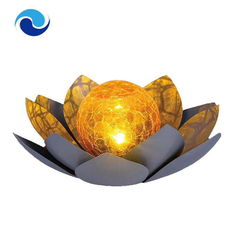 Đèn Năng Lượng Mặt Trời Hình Hoa Sen Bằng Kim Loại Màu Hổ Phách Chống Nước Trang Trí Sân Vườn