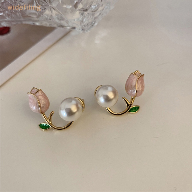 1 Cặp Bông Tai Hình Hoa Tulip Đính Ngọc Trai Trắng Tinh Tế Ngọt Ngào Cho Nữ