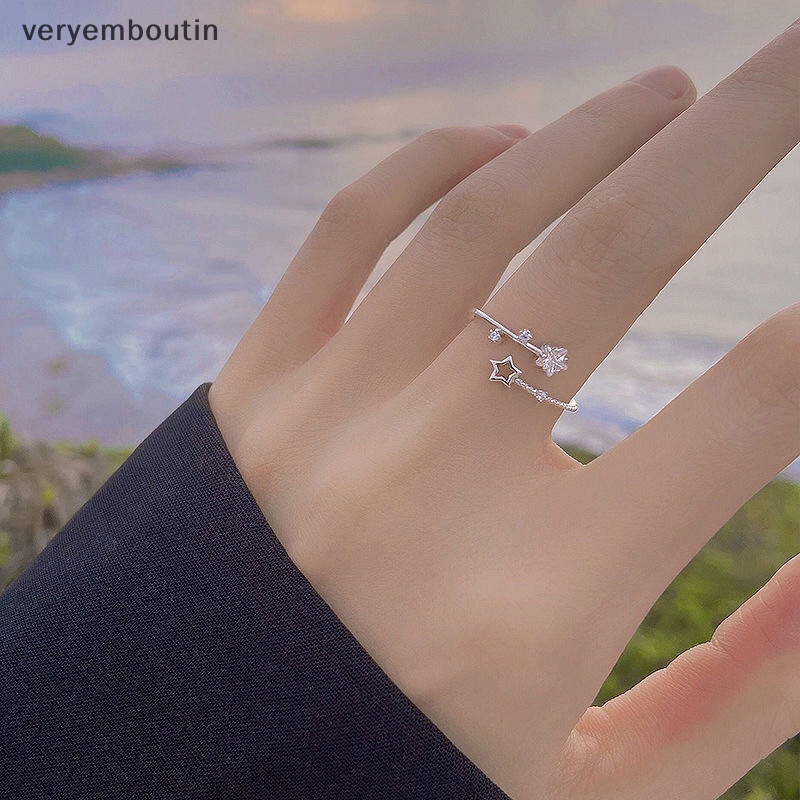 Nhẫn Hở Hình Ngôi Sao Năm Cánh Màu Sắc Bạc Đính Đá Zircon Có Thể Điều Chỉnh Phong Cách Hàn Quốc Cho Nữ