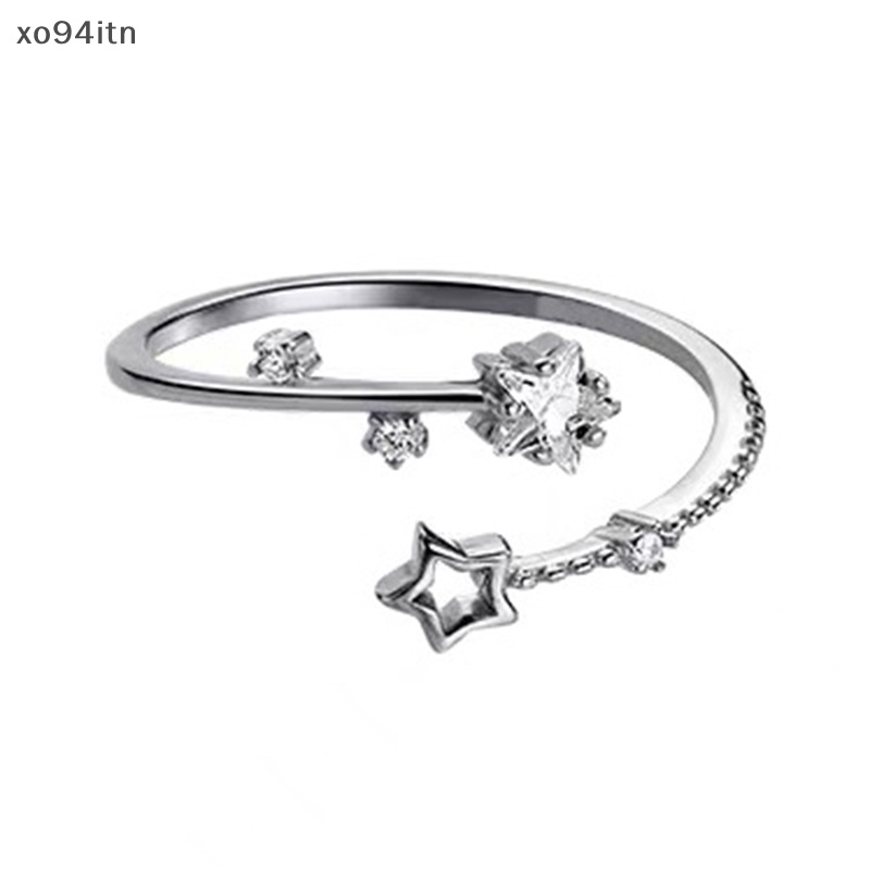 Nhẫn Hở Hình Ngôi Sao Năm Cánh Màu Sắc Bạc Đính Đá Zircon Có Thể Điều Chỉnh Phong Cách Hàn Quốc Cho Nữ