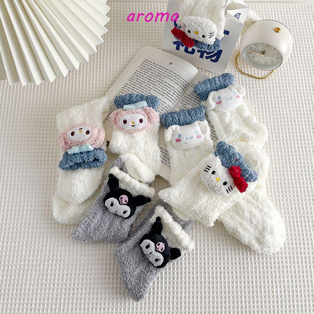 AROMA Vớ Nhung San Hô Cotton Mềm Mại In Họa Tiết Hoạt Hình Kuromi Thời Trang Mùa Thu Cho Nữ