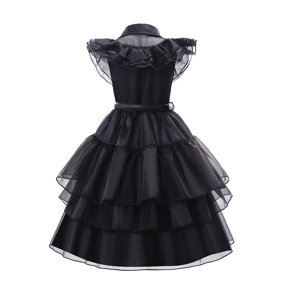 Đầm Hóa Trang Halloween Addams Màu Đen Phong Cách Gothic 2023 Cho Bé Gái E75 3-12 Tuổi