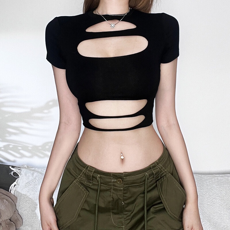 Áo Thun Crop Top Tay Ngắn Dáng Ôm Thời Trang Đường Phố Gợi Cảm Kliou 2023