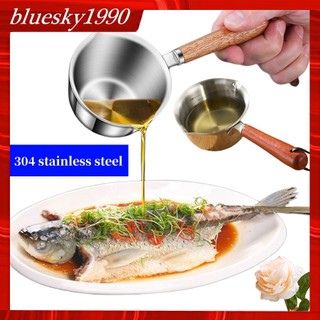 Nồi nấu mini, cốc nấu inox nhỏ, cốc đong pha chế 180ml chịu nhiệt đựng pha chế cà phê, sữa, sốt chấm tay cầm gỗ