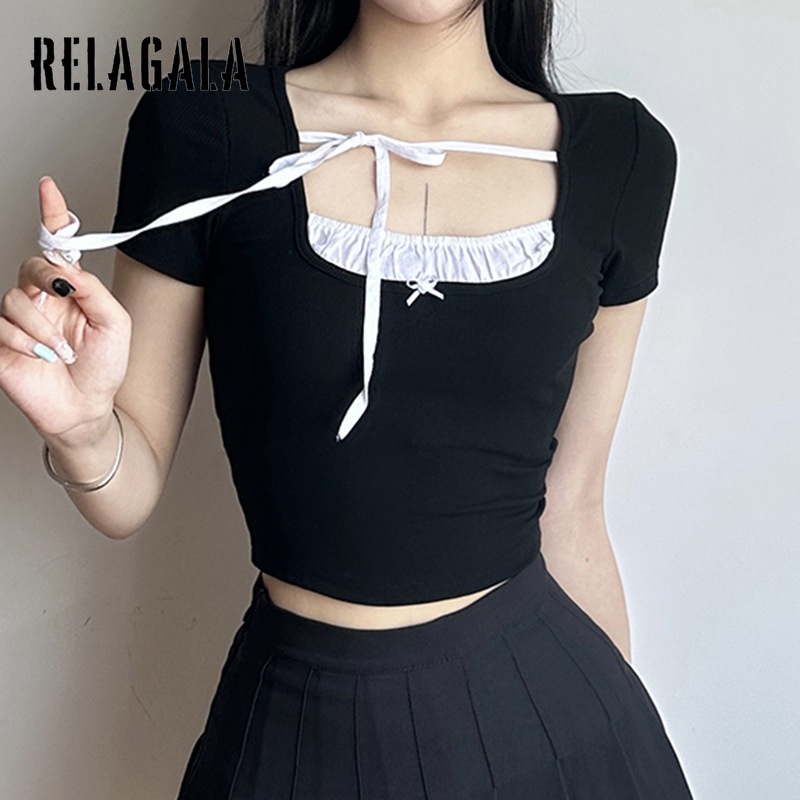 Áo Thun Ngắn Tay Cổ Tròn Màu Trơn Họa Tiết Hoa Thời Trang 2023 Cho Nữ