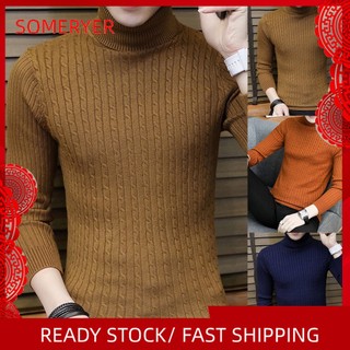 Áo sweater dệt kim tay dài cổ lọ màu sắc thanh lịch thời trang mùa đông cho nam giới