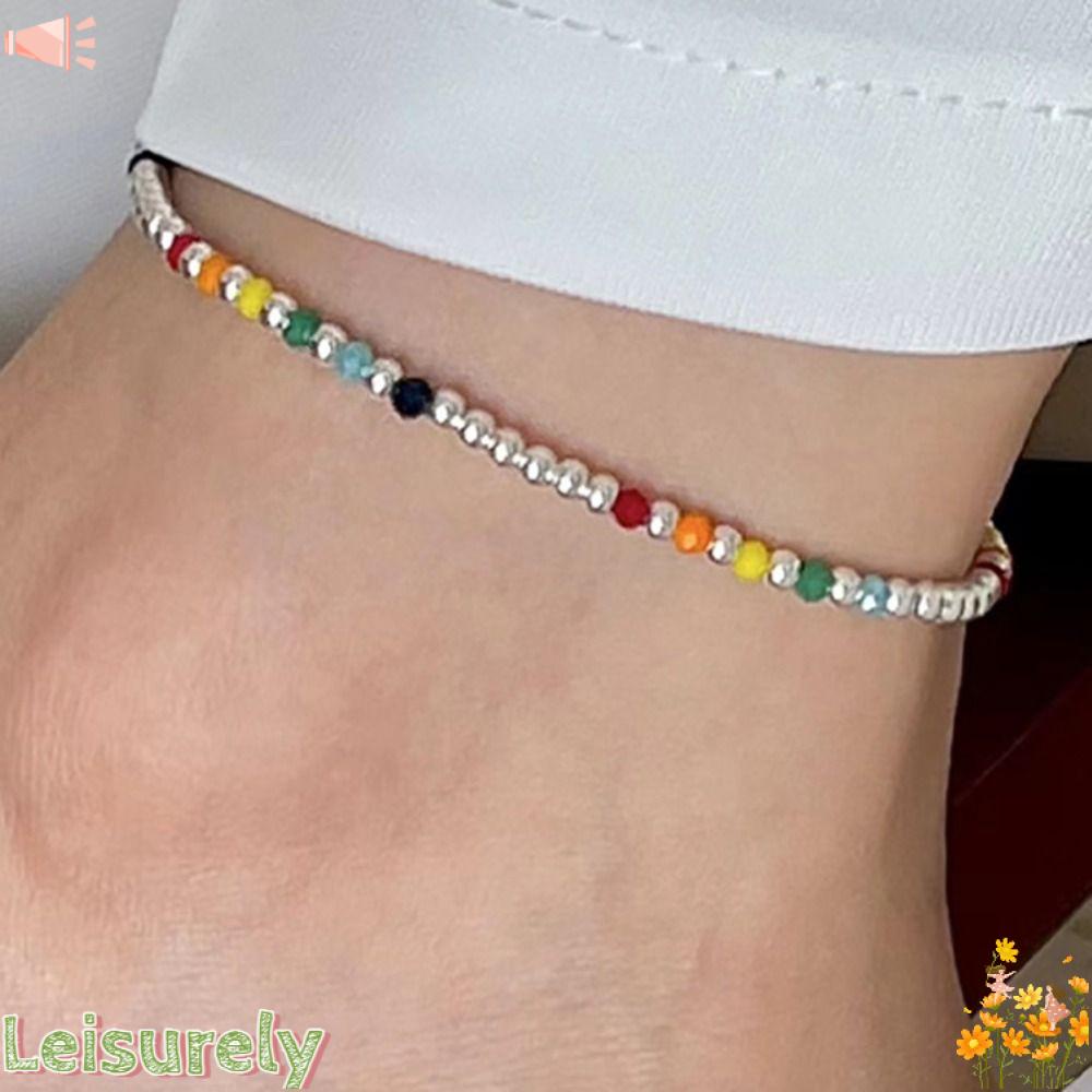 LEILY Lắc Chân Chuỗi Hạt Nhiều Màu Co Giãn Thời Trang Cho Cặp Đôi