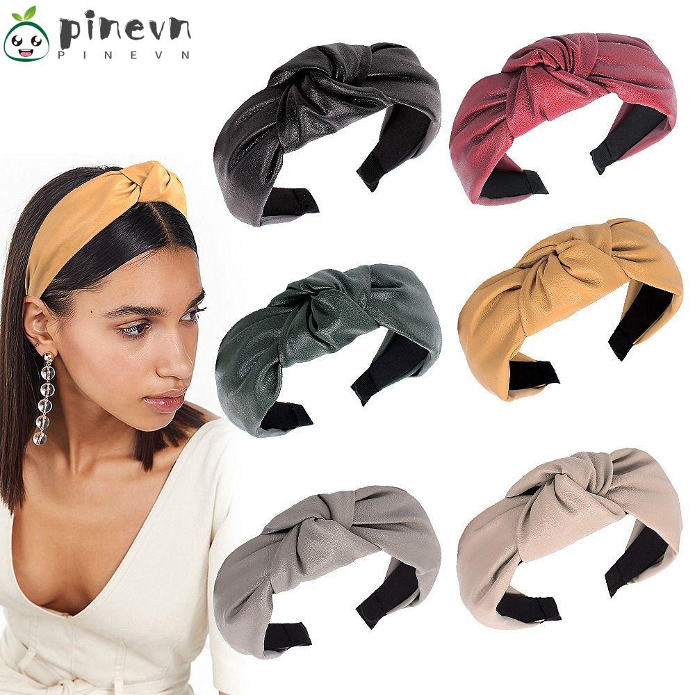PINEVN Băng Đô Cài Tóc Chất Liệu Da PU Thắt Nút Dễ Thương