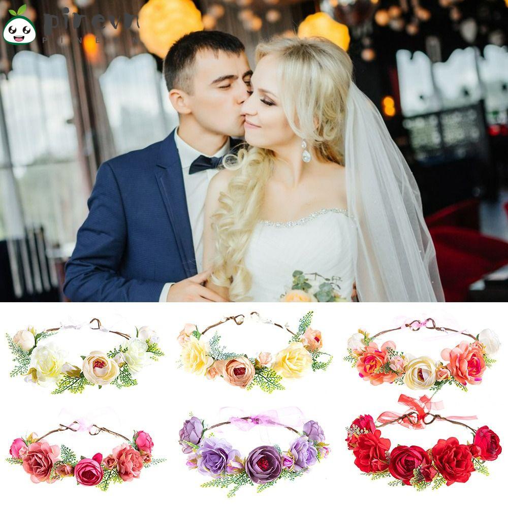 PINEVN Vòng Hoa Đội Đầu Phong Cách Hawaii Cho Cô Dâu Chụp Hình