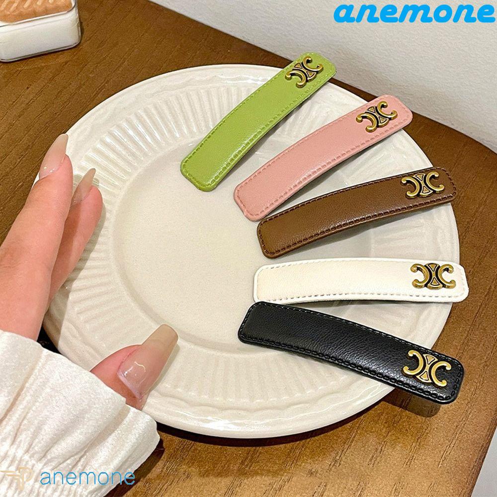 ANEMONE Set Kẹp Tóc Da PU Hình Chữ C Màu Kẹo Ngọt Phong Cách Vintage Hàn Quốc Cho Bé Gái