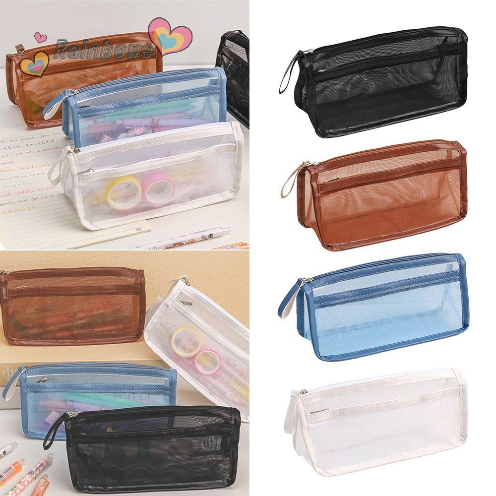 RAINBOW Túi Đựng Bút Hai Ngăn Thiết Kế Xinh Xắn Tiện Dụng Ốp