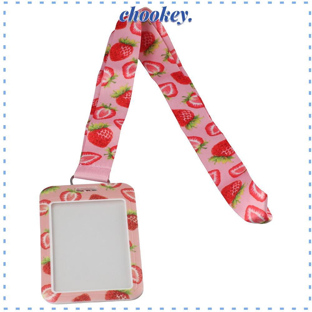 CHOOKEY Giá Đỡ Thẻ ID / Huy Hiệu Màu Hồng Có Dây Đeo Cổ Dacron Dâu Tây Cho Văn Phòng