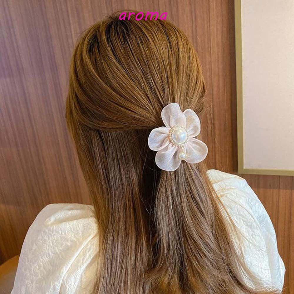 AROMA Dây Cột Tóc Đính Hoa Phong Cách Hàn Quốc Ngọt Ngào Cho Nữ