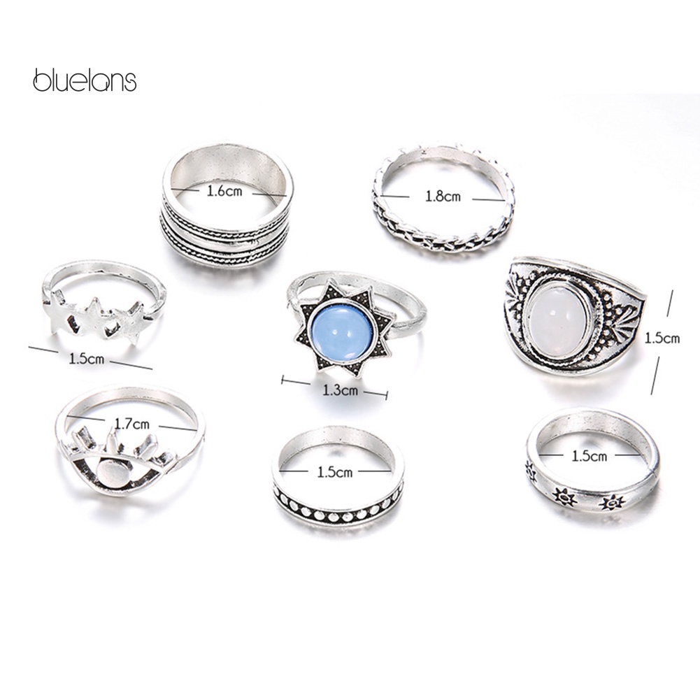 Set 7 Nhẫn Midi Đính Đá Nhân Tạo Phong Cách Bohemian Thời Trang Cho Nữ