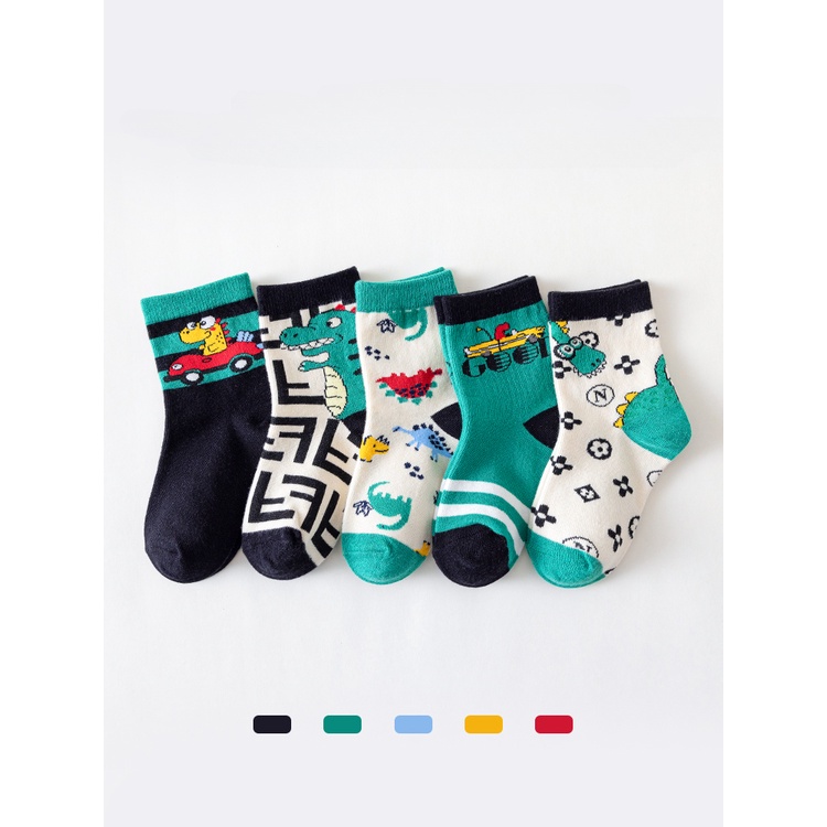 Set 5 Đôi Tất Cotton Dệt Kim Hoạ Tiết Hoạt Hình Xinh Xắn Dành Cho Bé