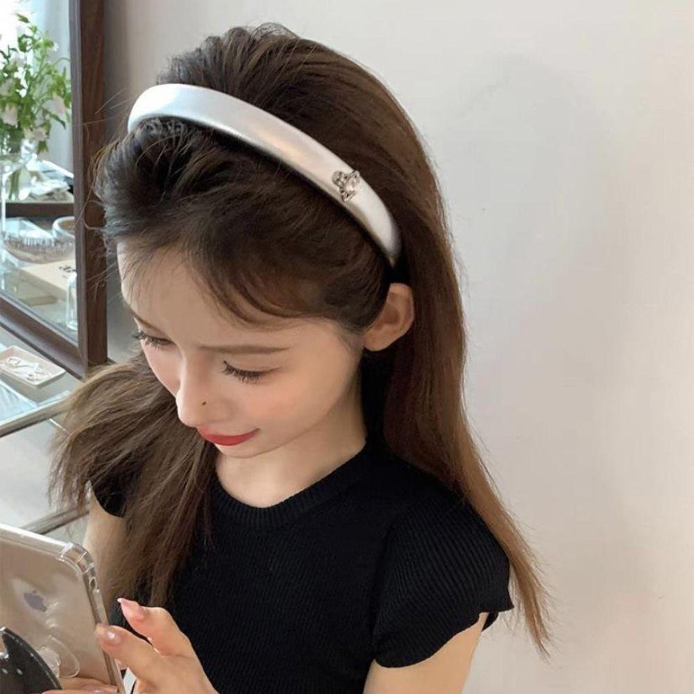 ANEMONE Băng Đô Cài Tóc Bằng Da PU Màu Bạc Họa Tiết Hành Tinh Ngọt Ngào Phong Cách Hàn Quốc Cho Nữ