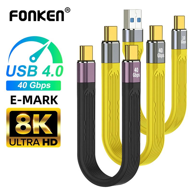Cáp sạc nhanh FONKEN USB 4.0 Gen3 Thunderbolt 3 PD 100W 5A 8K @ 60Hz USB Type C 40Gbps chuyên dụng