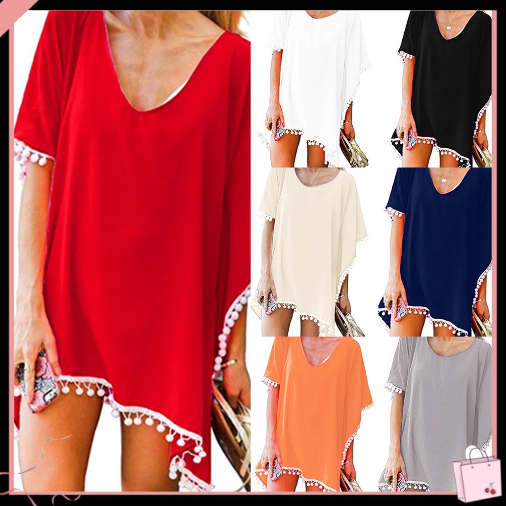 Áo Choàng Polyester Chống Nắng Cổ Chữ V Phối Tua Rua Cho Nữ