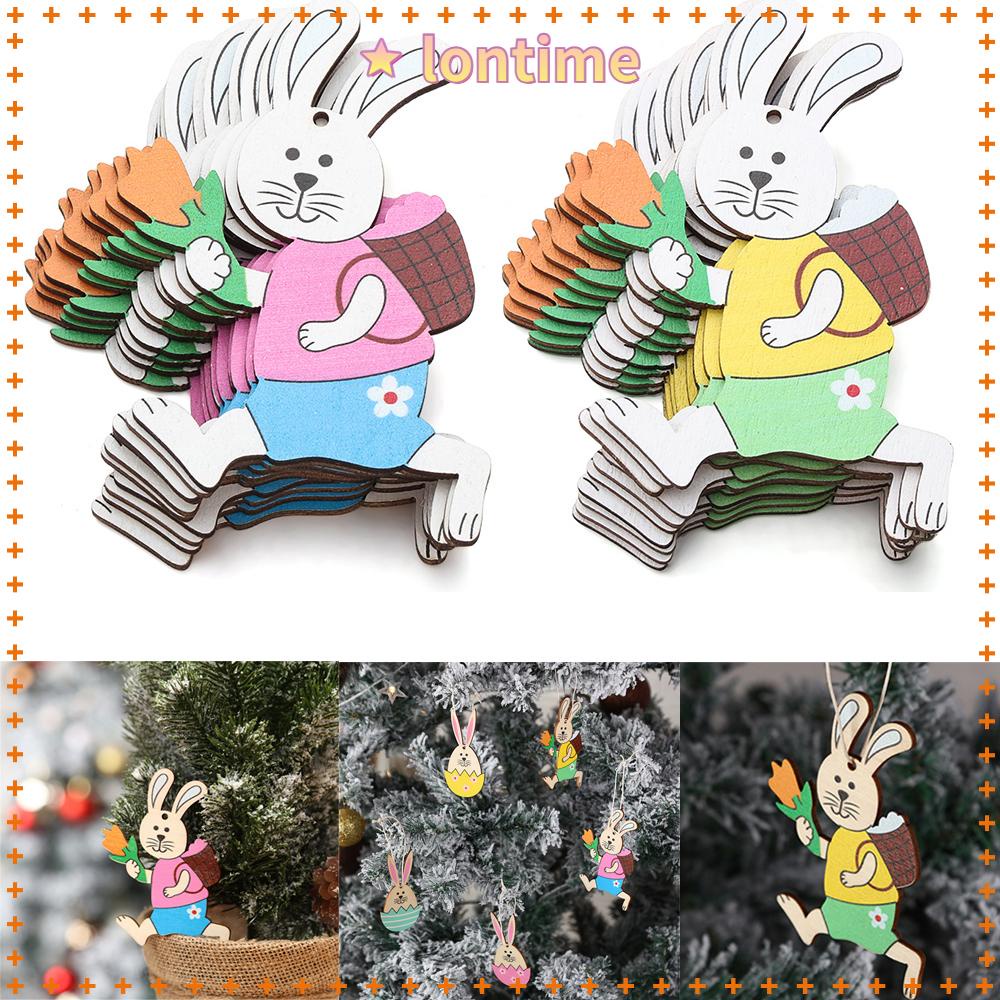 LONTIME Set 10 Phụ Kiện Treo Trang Trí Bằng Gỗ Hình Thỏ Phục Sinh DIY
